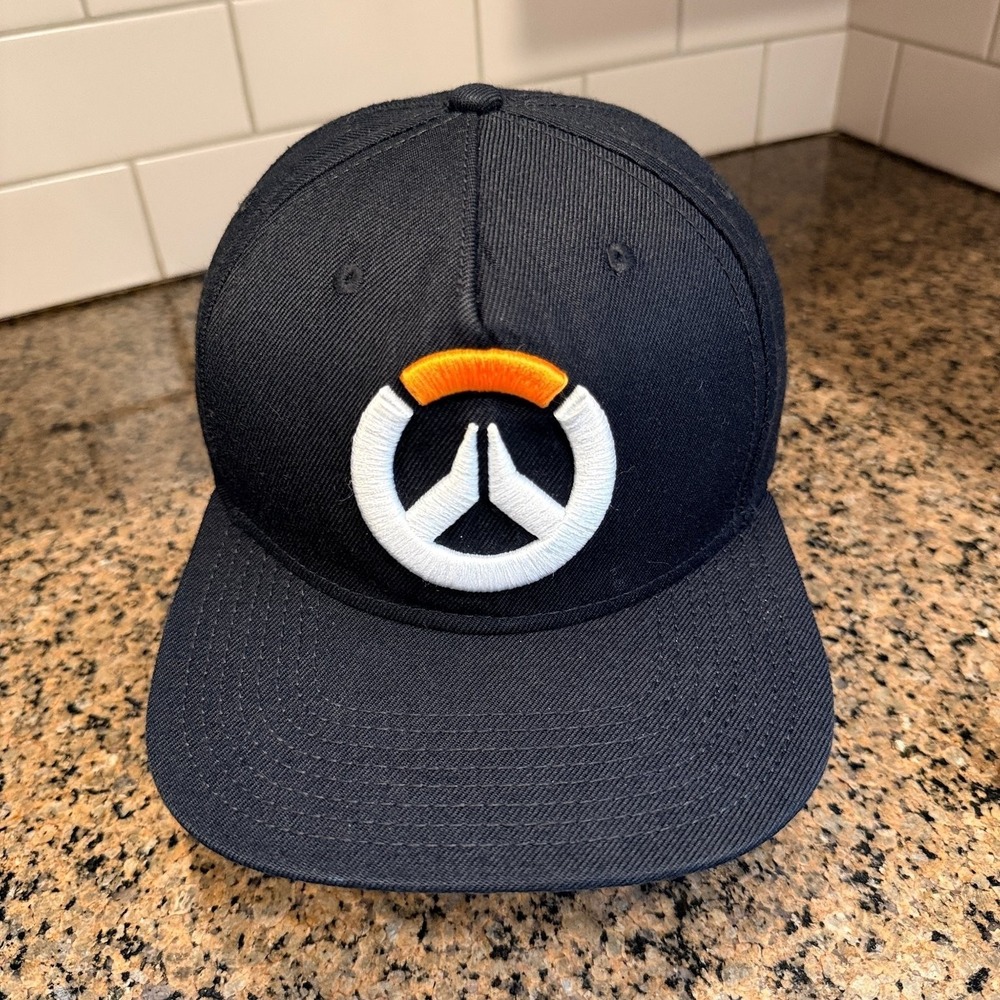 Overwatch Snapback Hat OSFM Black Yellow Blizzard Gaming Logo Men's Cap